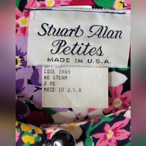 Stuart Alan Vintage Vibrant Floral Button Front Fitted Blouse - Size 12P - Picture 6 of 8